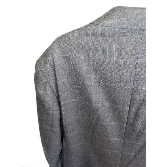 Haggar Suit Jacket Mens Size 42R Gray Windowpane Two Button Long Sleeve - Picture 11 of 12